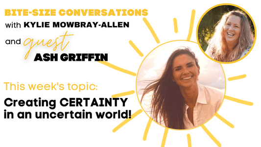A promotion for Business Bite-Size live podcast with Kylie Mowbray-Allen and Ashlea Griffin
